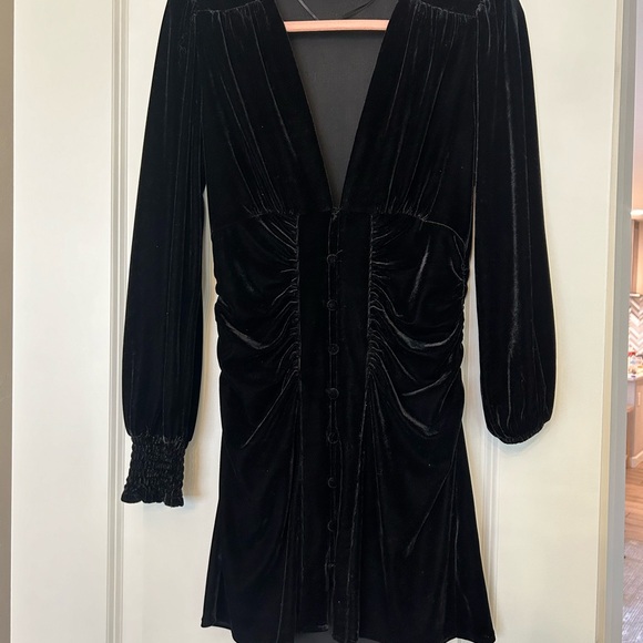 Zara long sleeve, ruched sleeve & waist velvet mini dress - Picture 2 of 3